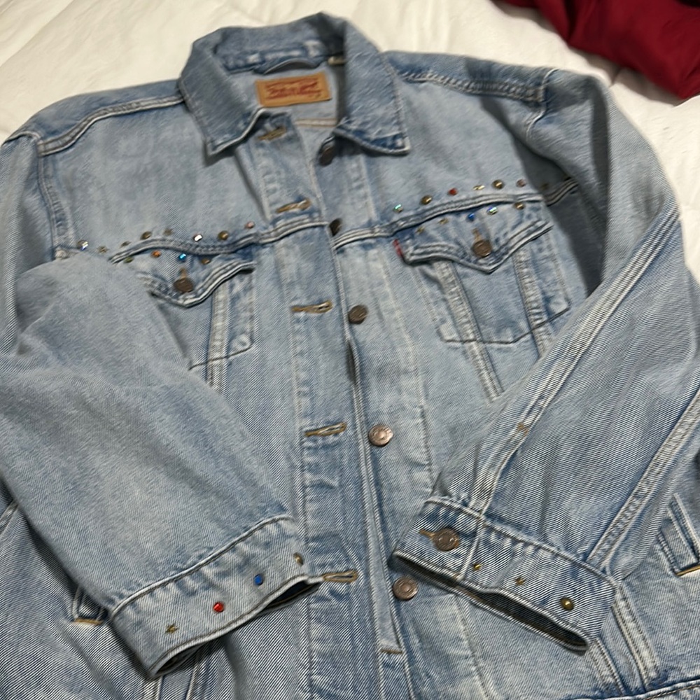 Blue Jean Jacket with Trucker Design and Contrast Stitching